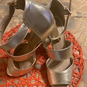 Audrey Brooke metallic gold high helped sandals